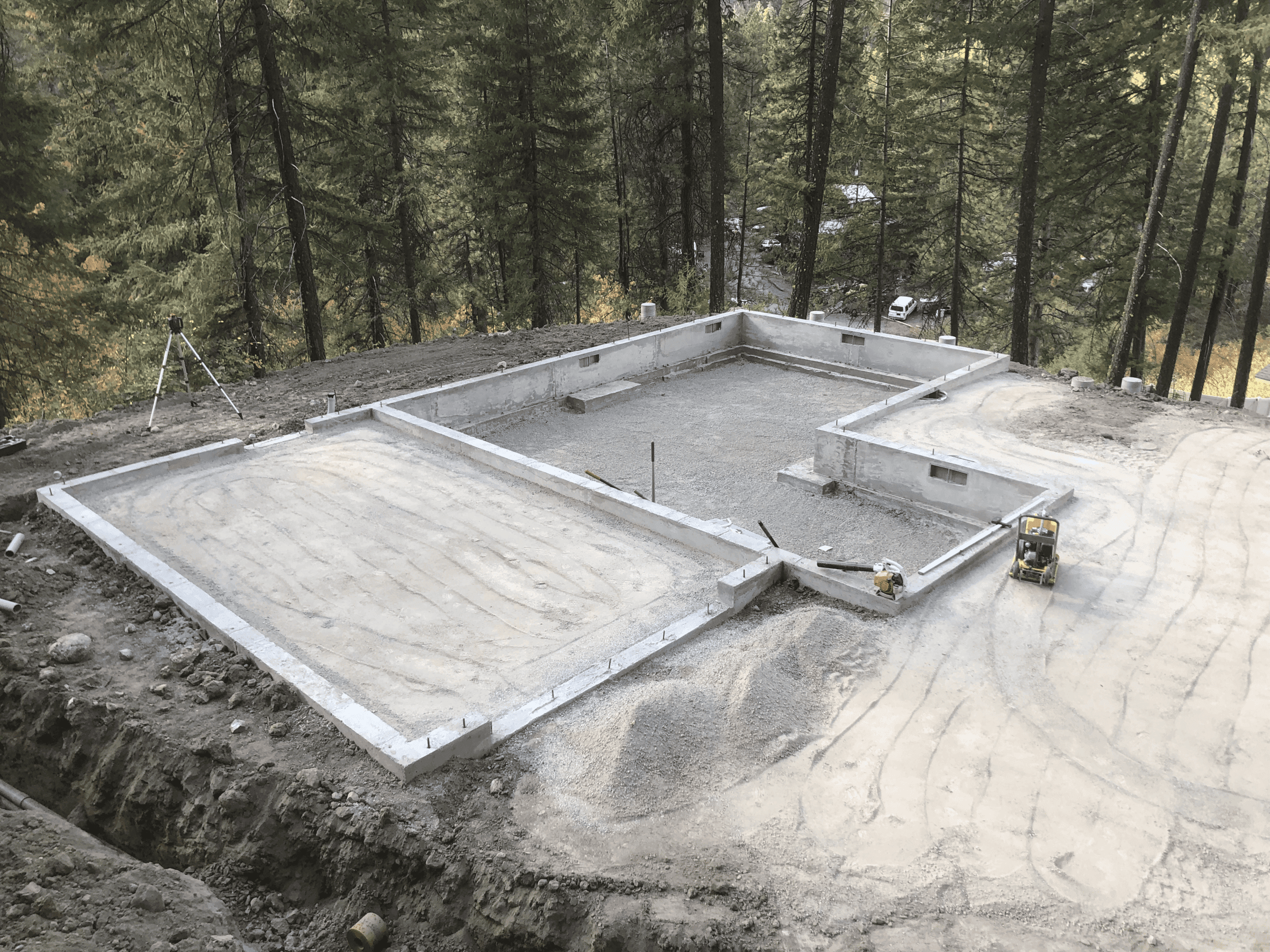 Foundation and footings for a residential home in the forest