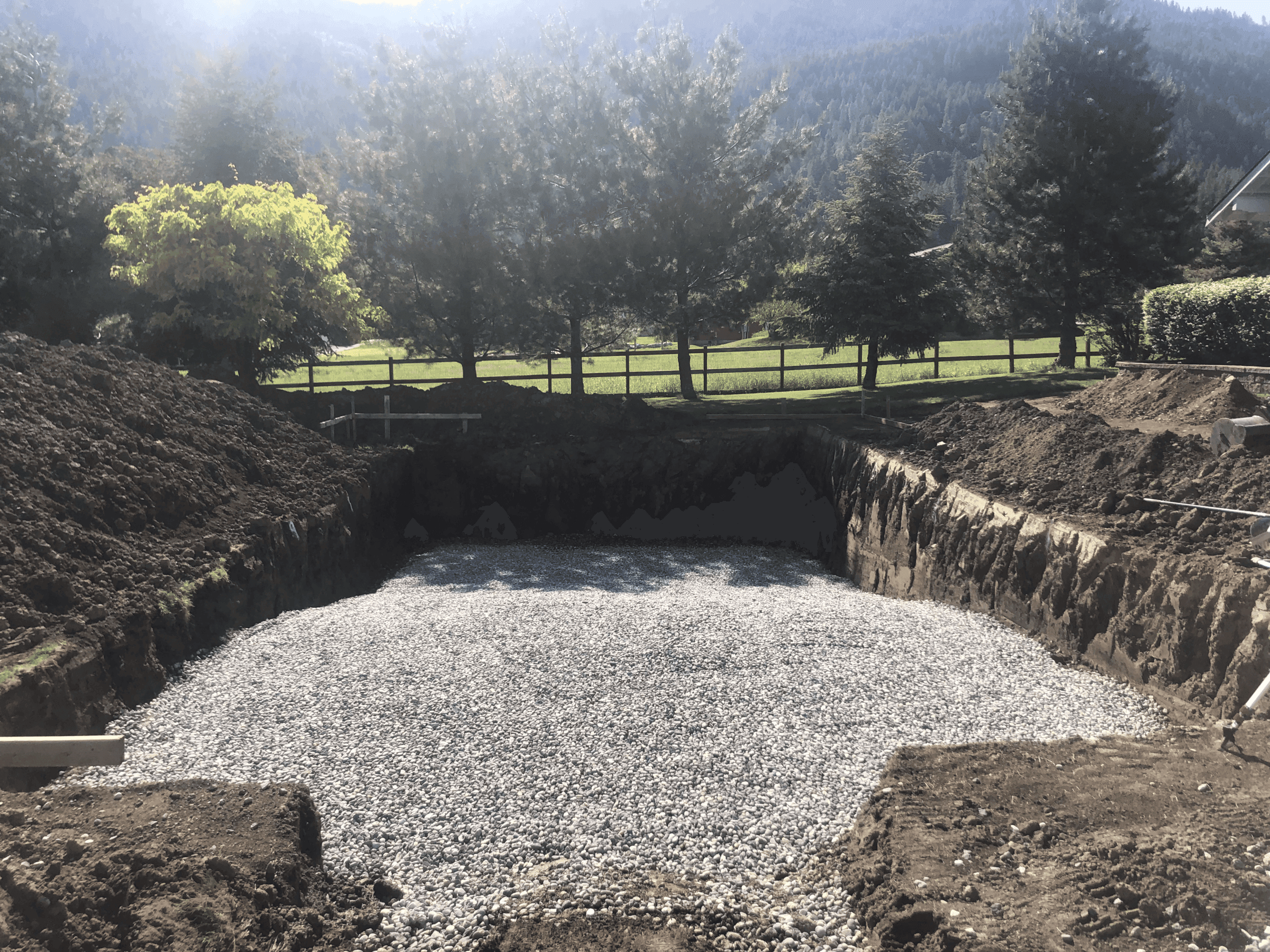 Foundation dug with crushed gravel fill for a residential home