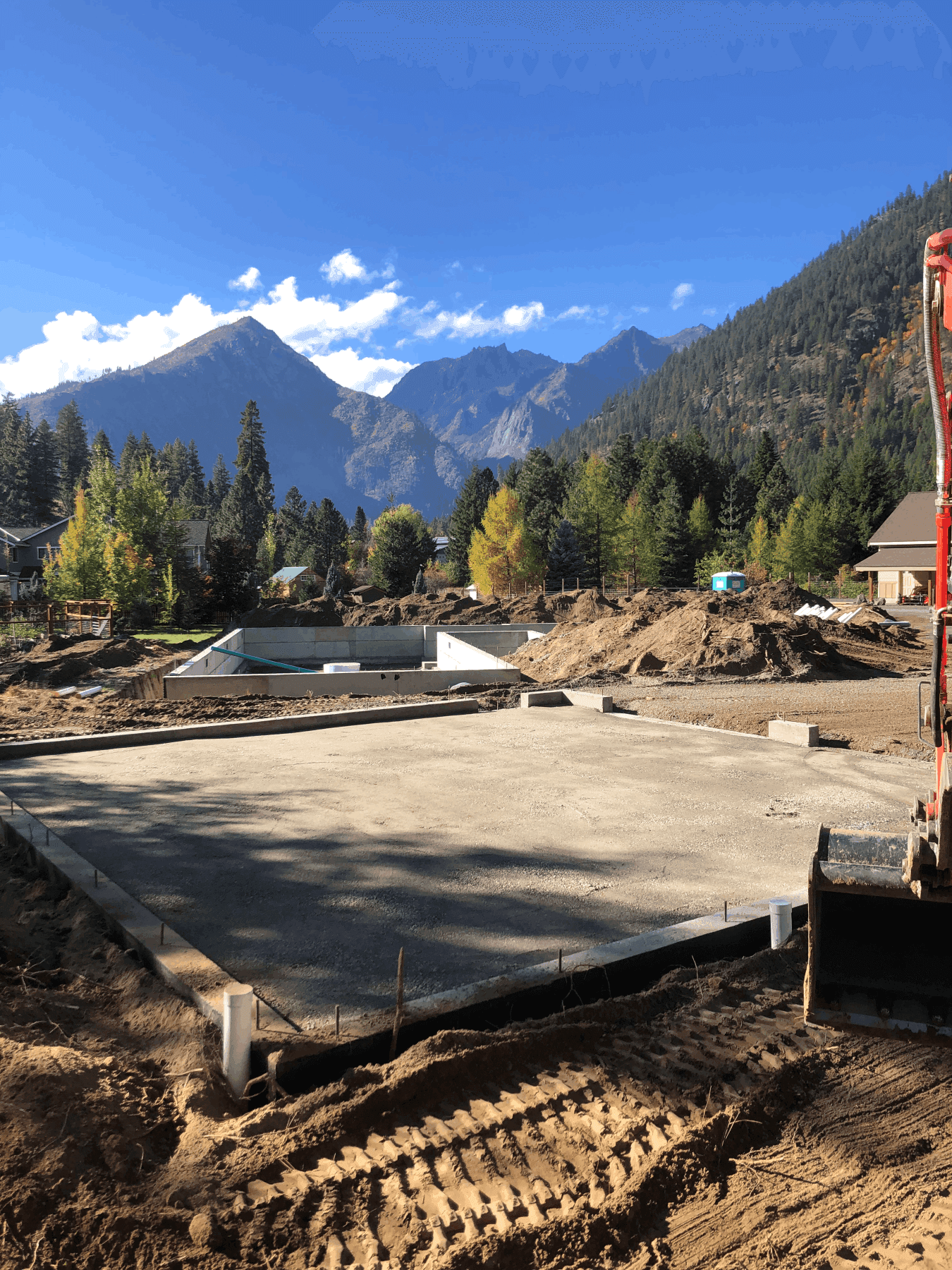 Foundation and footings for residential home with mountains in the background